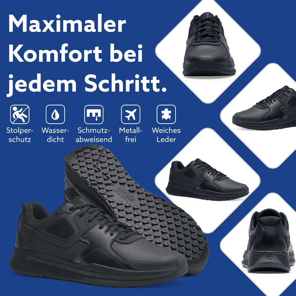 Shoes For Crews Unisex rutschhemmende Arbeitssneaker – Bequem, weiches Leder, Spritzschutz, OB E SRC, ideal für Gastronomie und Küchen für Kellner und Koch, Sicherheitsdienst, Einzelhandel – Condor II
