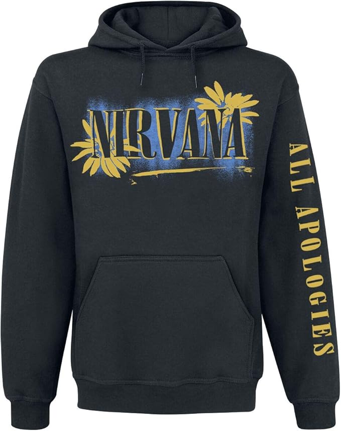Nirvana Hoodie All Apologies Band Logo Official Mens Black Pullover S