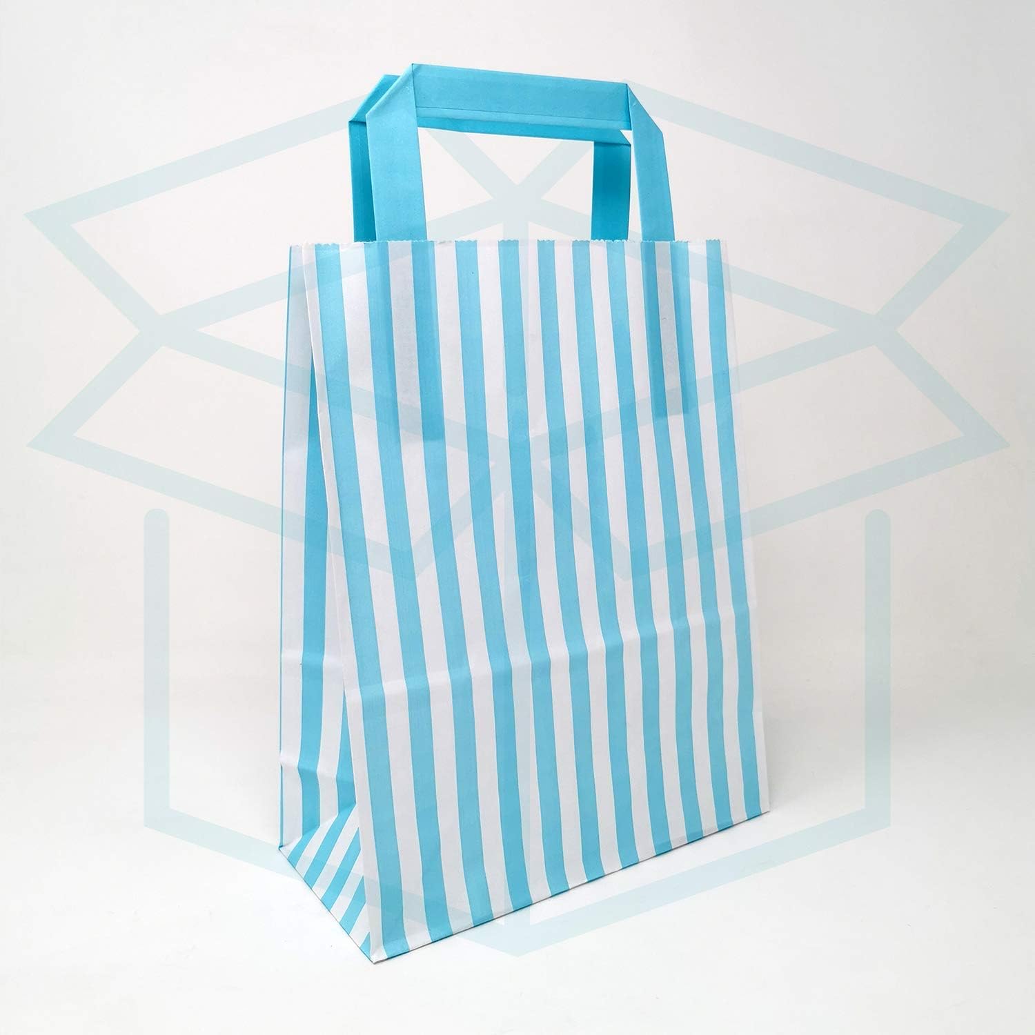 We Can Source It Ltd 5 x Blue Candy Stripe Paper Carrier Bags with Flat Handles - 18cm x 22cm x 8cm - WECANSOURCEIT