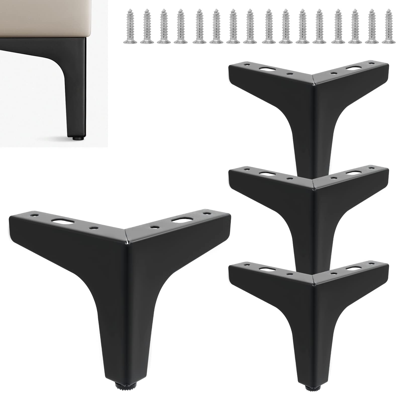 Wkmamo 4 Pcs Metal Furniture Legs,10cm/15 cmHeight Sofa Legs,Modern Metal Triangle Furniture Feet DIY Replacement for Cabinet,Wardrobe,TV Cabinets,Drawers (4 inch（10cm）, Black)