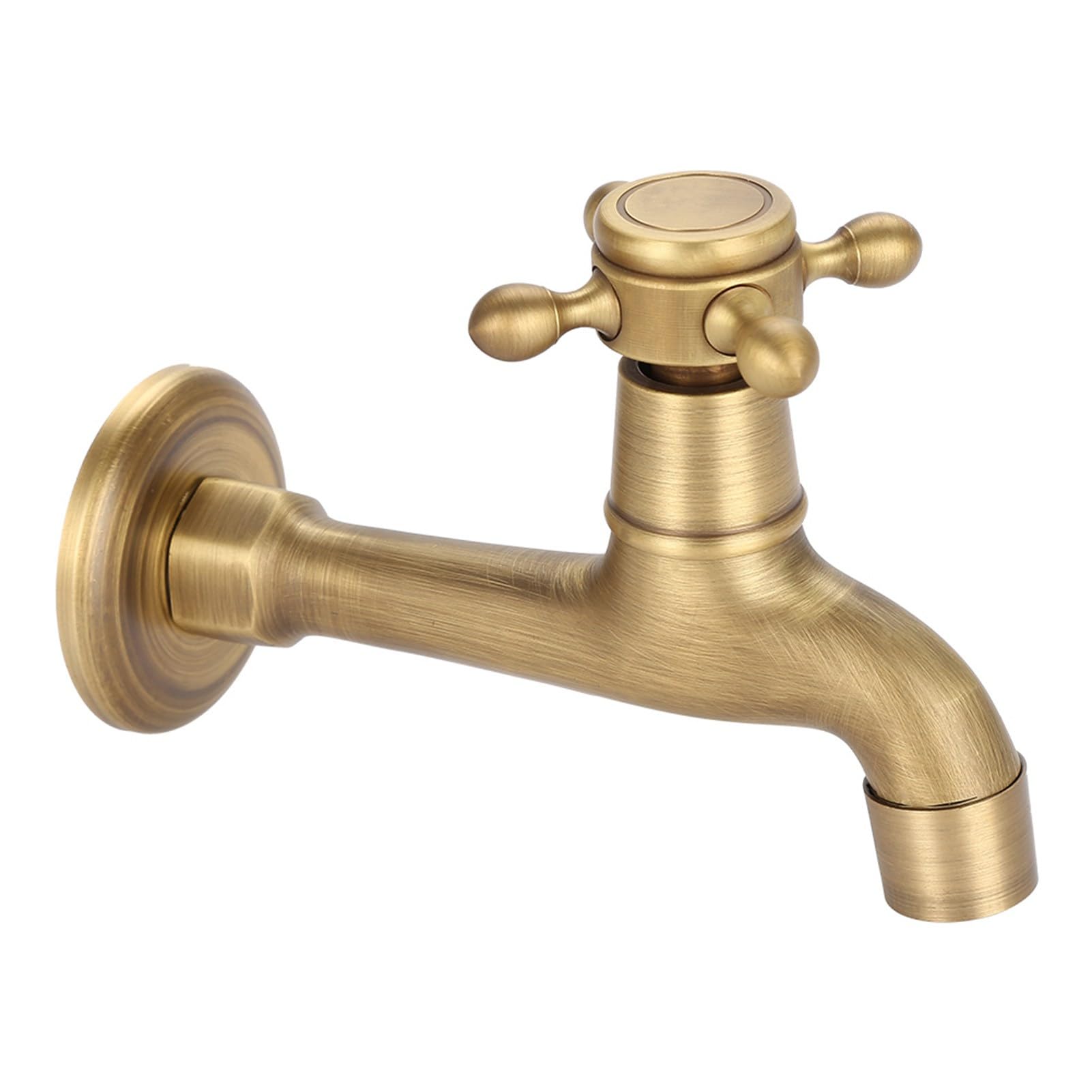 Vintage Brass Faucet Wall Mounted Faucet Single Cold Water Tap Elegant Bathroom Vanity Faucet for Kitchen Sink Mop Pool(Long)