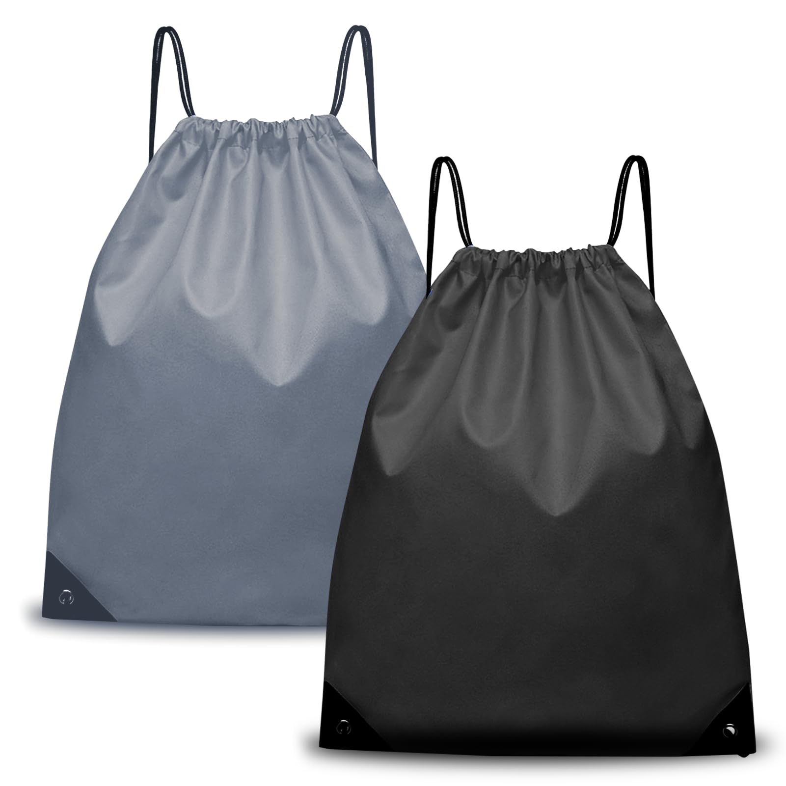 YONEEKSS 2 Pack Drawstring Bags, PE Bags Drawstring Gym Bag for Kids Adults, String Swimming Bag Trainer Bag, Personalised Drawstring Backpack bag for Sports, School, Gym, Travel (black and grey)