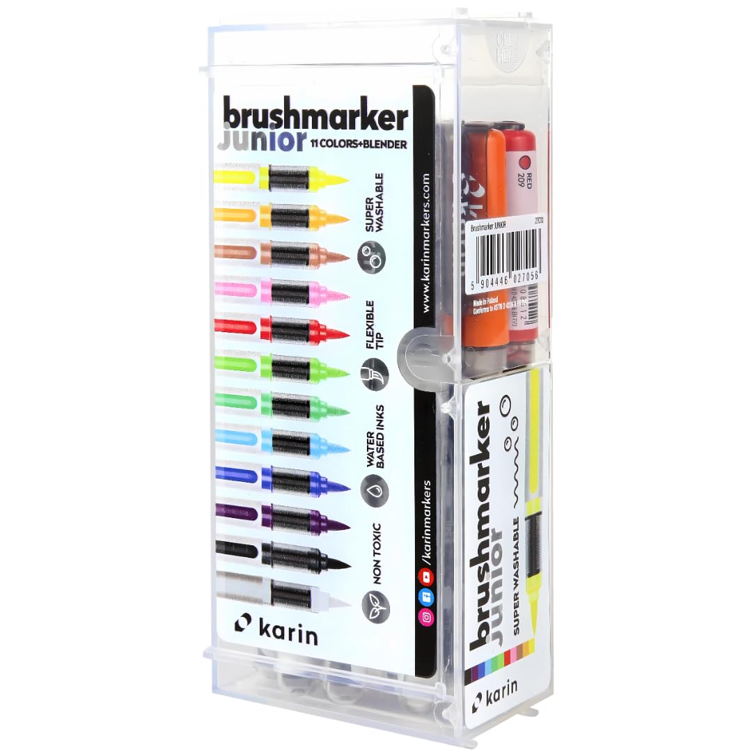 KARIN Brushmarker Junior 11 Basic Colours +1 Blender Set,Black