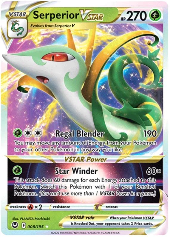 Serperior VSTAR 008/195 Rare VSTAR Pokemon Card (SWSH Silver Tempest) + 1x TitanCards® Toploader