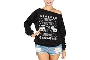 Csbks Merry Christmas Off Shoulder Sweatshirt Women's Long Sleeve Pullover Tops