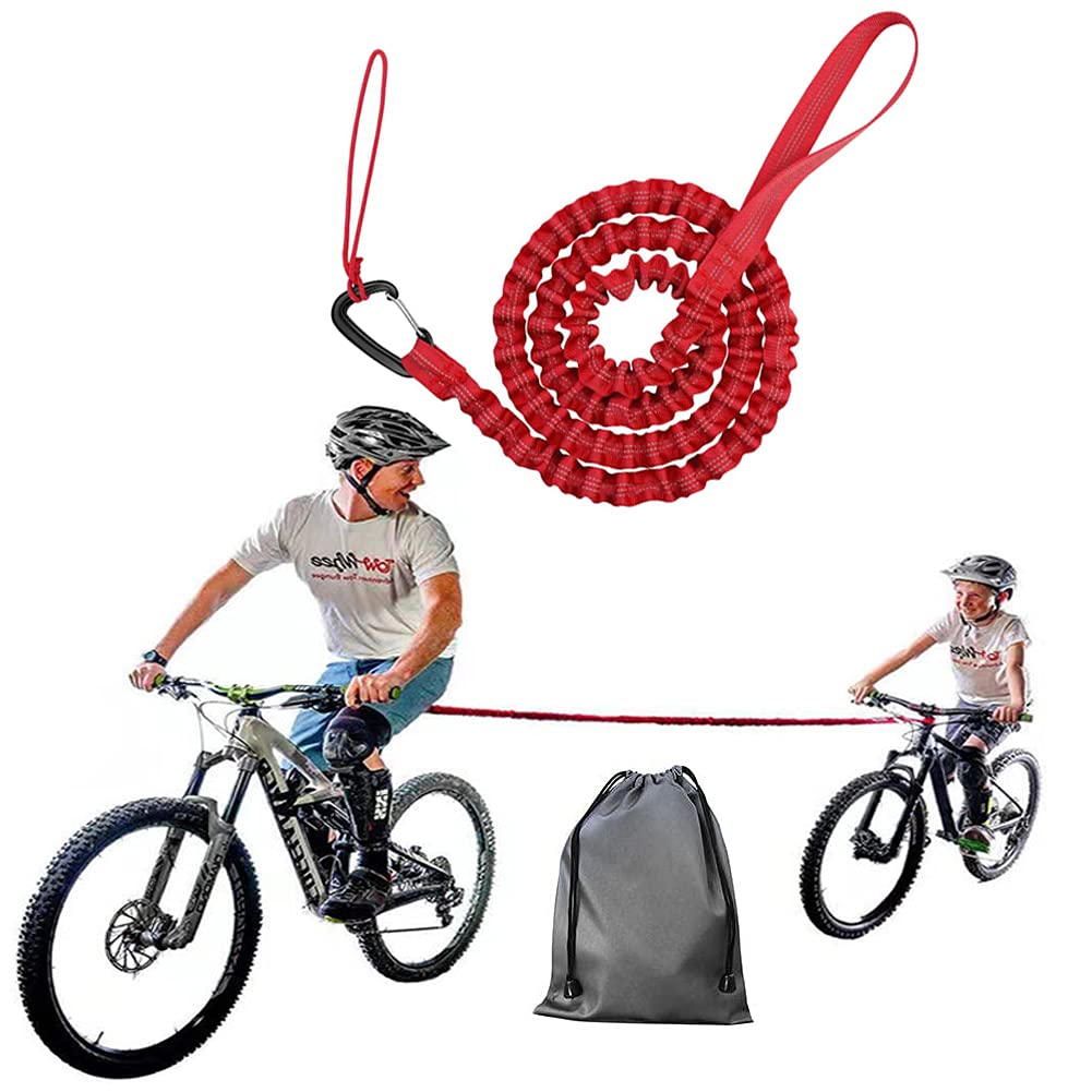 TeTupGa Bicycle Tow Rope Belt Strap Mountain Bike Parent-Child Pull Reflective Traction Portable Outdoor MTB Elastic Bicycle For Adult Kids Children (Red)