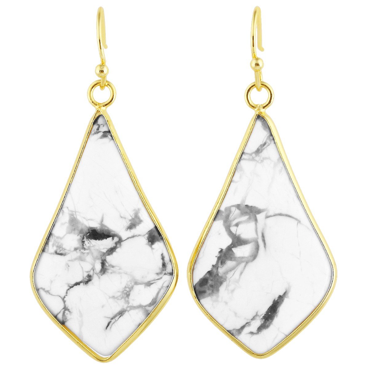 mookaitedecor White Howlite Turquoise Stone Dangle Drop Earrings for Women, White Stone Gold Plated Healing Crystal Earrings Teardrop Water Drop