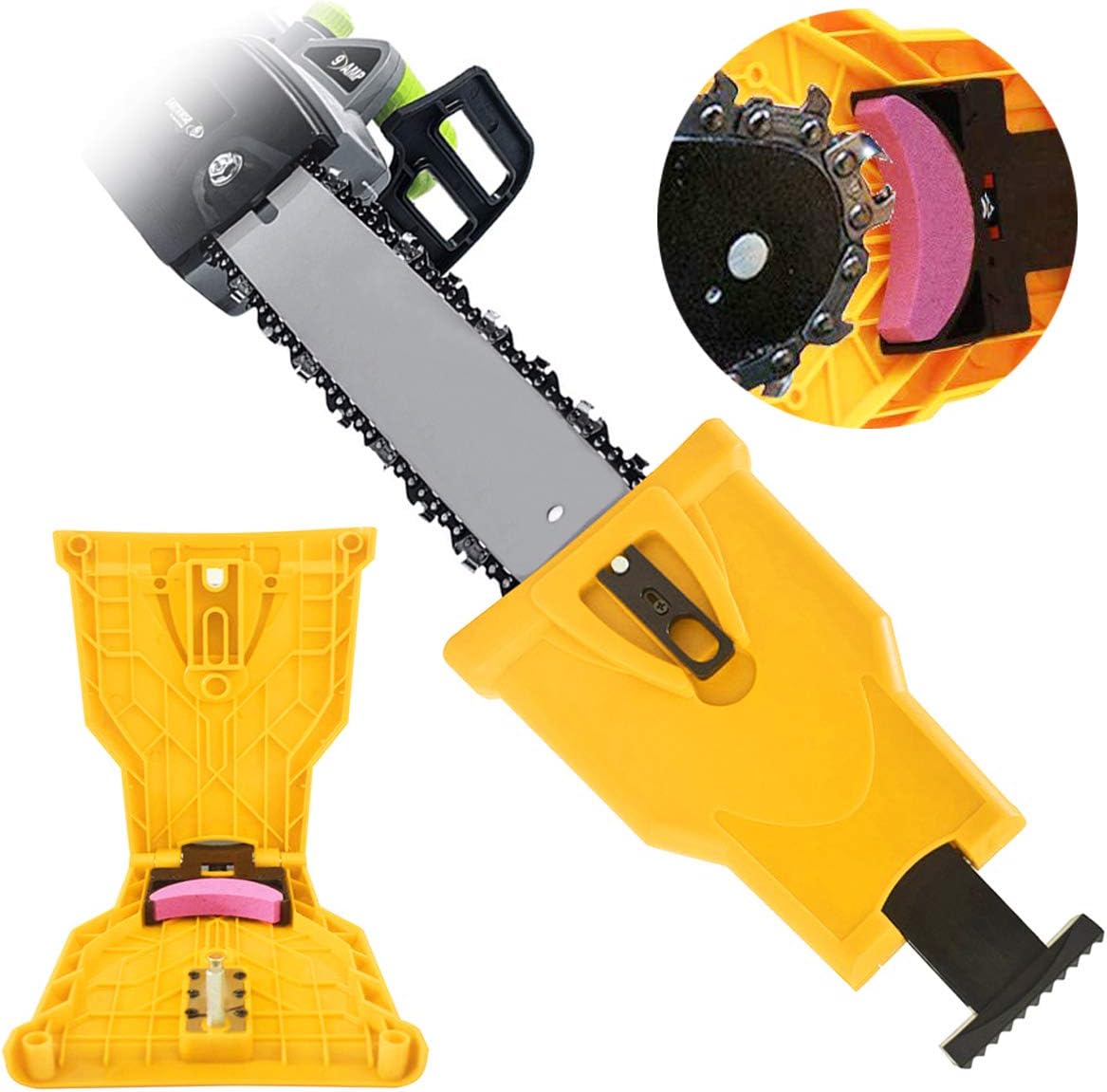 Ninge Chainsaw Sharpener - Fast-Sharpening Stone Grinder Tools Compatible with 14/16/18/20 inch Two Holes Chainsaw(Only Fit Chainsaw Bar with 2 Holes)