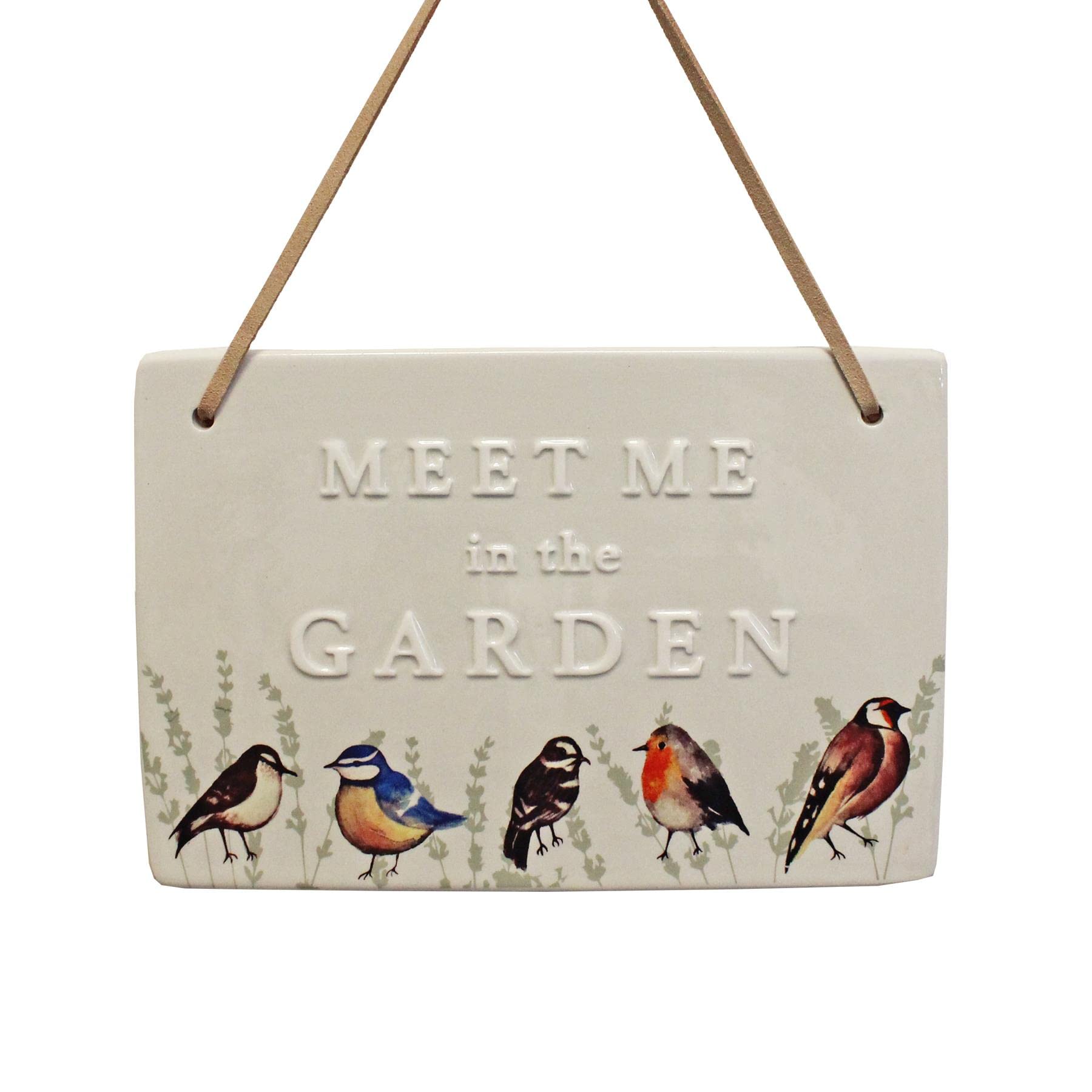 Ceramic Garden Hanging Wall Plaque with wording - Birds/Meet Me in the Garden