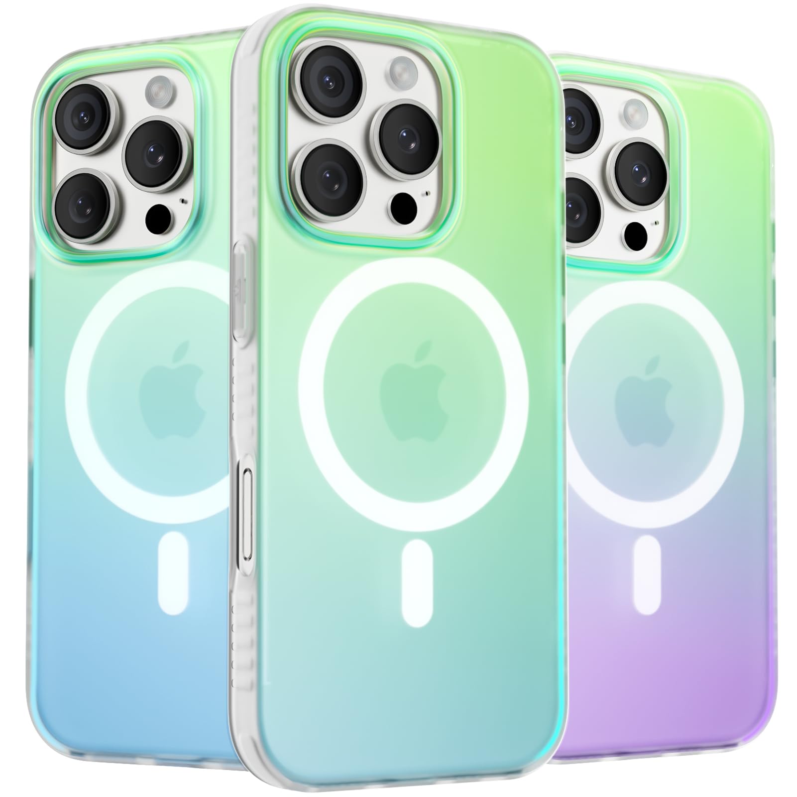 ORNARTO Compatible with iPhone 16 Pro for MagSafe Case,Shockproof Protective Rainbow Case,Wireless Charging Magnetic Phone Cases Cover 6.3 inch-Aurora