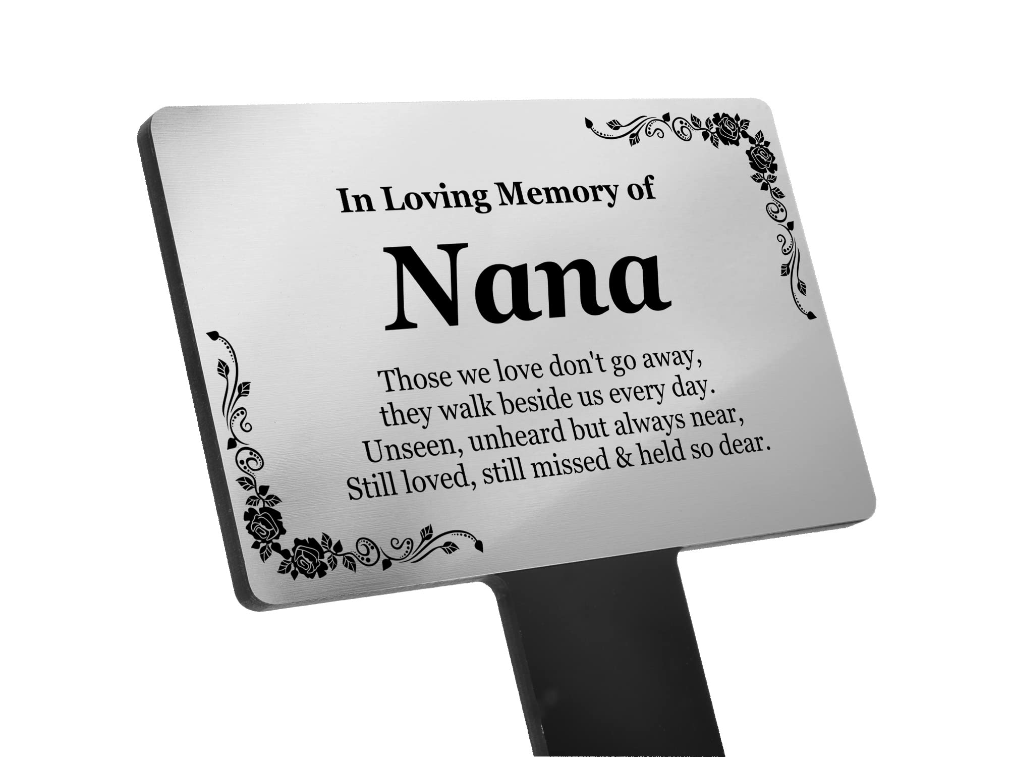 Nana Memorial Remembrance Plaque Stake - Silver and Black Acrylic, Waterproof, Outdoor, Grave Marker, Tribute, Plant Marker — image 1