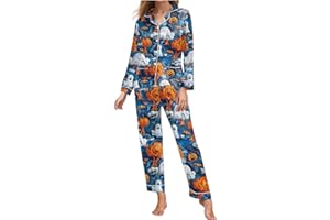 Womens Pajama Set Long Sleeve Pants Sleepwear Sets Soft Comfort Button Up Pajama Lounge Sets Fashion Halloween Two Piece