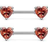 Gnznzko 14G ASTM F136 Titanium Nipple Piercing Jewelry Heart CZ Nipple Barbell Jewelry Internally Threaded G23 Solid Titanium Nipple Piercing Barbell Ring Jewelry for Women Men 14 Gauge