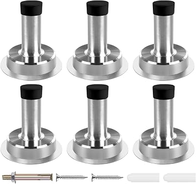 Northern Brothers 5cm Chrome Door Stop Pack of 6 with Self Adhesive or Wall