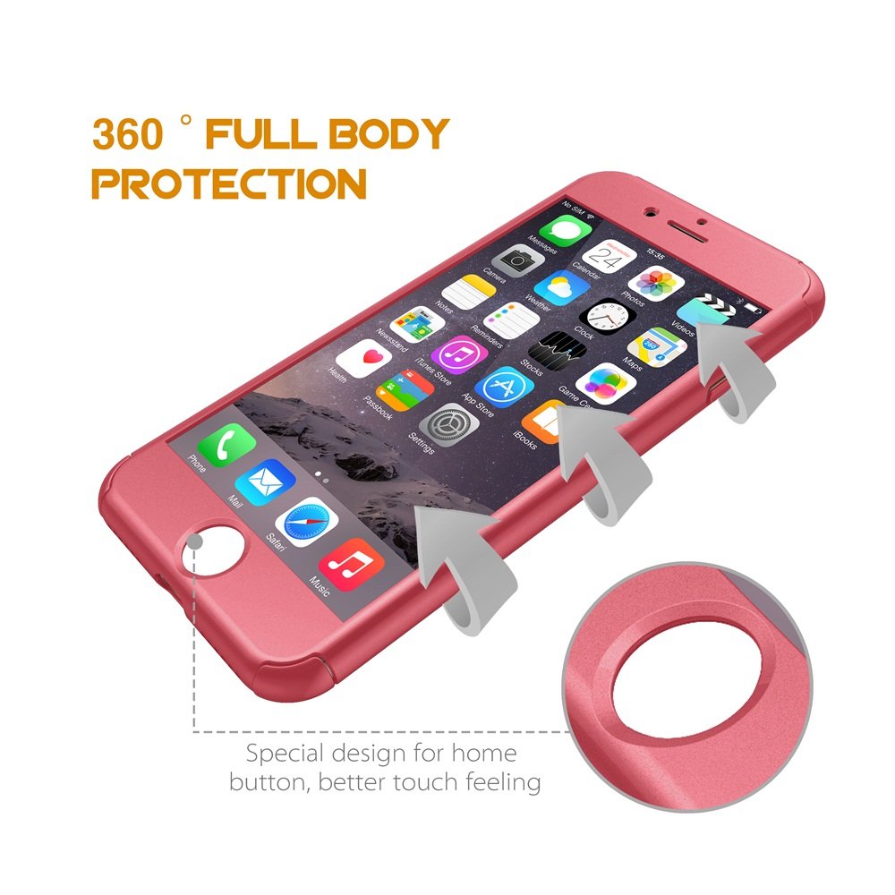 iphone 7 Plus Case,Egrace Full Body Coverage Protection Case, Ultra Thin Hybrid Case Cover with Tempered Glass Screen Protector for iphone 7 Plus (5.5 inch) (Red)