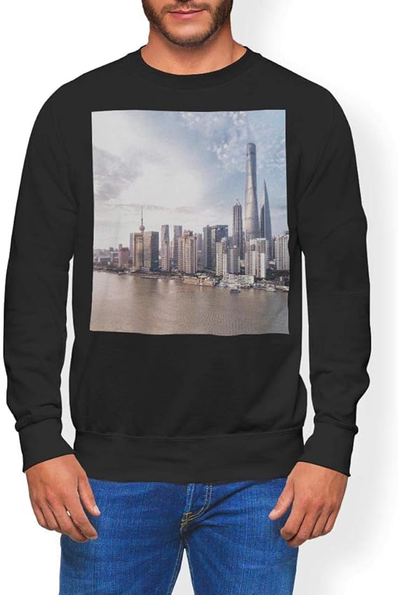 Amazon Igsticker プリント トレーナー メンズ 長袖 スウェット 裏起毛 メンズ S サイズ Size おしゃれ クルーネック ブラック 黒 景色 ビル 建物 トレーナー パーカー 通販
