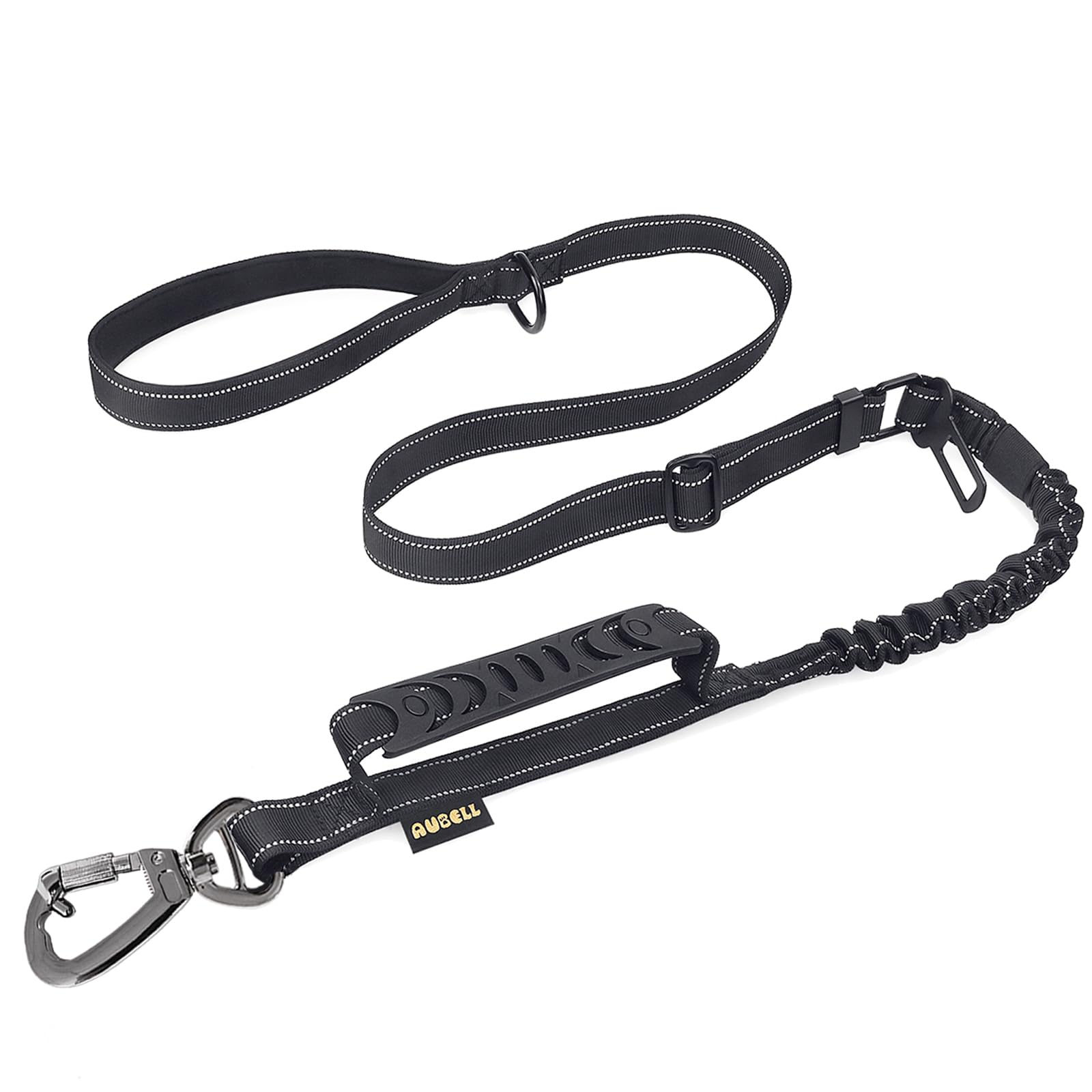 AUBELL Tactical Dog Lead Heavy Duty,4-6ft Reflective Strong No Pull Bungee Lead for Medium Large Dogs with Comfortable Padded Double Handle,Car Harness, 360 Degree Rotating Carabiner,Black — image 1
