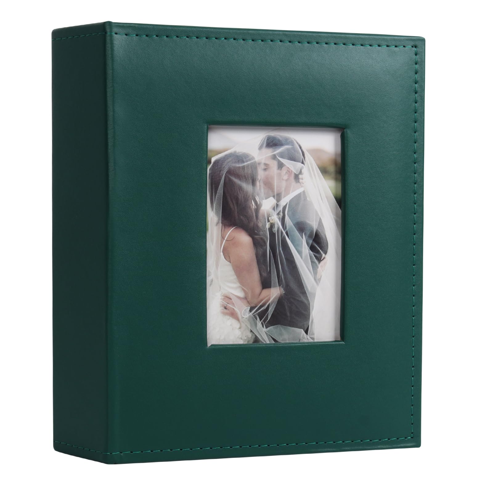 RECUTMS Photo Album 4x6 200 Photos Premium Leather Cover with Front Window for Wedding Family Baby Vacation (Dark Green)