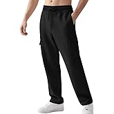 Gihuo Cargo Sweatpants for Men Athletic Baggy Fleece Pants Open Bottom Wide Leg Drawstring Joggers with Pockets