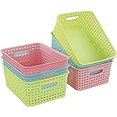 EudokkyNA Small Colored Storage Basket, Plastic Weave Basket Set of 6