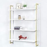 OLDRAINBOW Industrial Metal Wall Shelf,Floating Wood Shelves Wall Mounted,36in Real Wood Book Shelves,4 Tier for Bedrooms Office