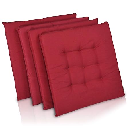 diMio Stuhlkissen 40x40 x 3,3cm 6er Pack in Dunkelrot - Schicke Landhaus Sitzkissen, weich gepolstert (15 Farben zur Auswahl)