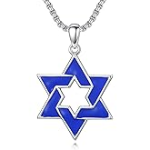 LEECCI Star of David Necklace 925 Sterling Silver Jewish Star Necklace Pendant Blue Estrella de David Jewelry for Men Women