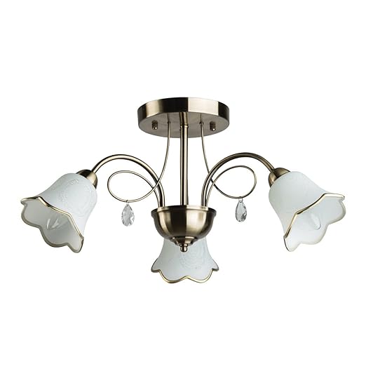 Traditional Ceiling Light With Clear Crystal Droplets In Antique