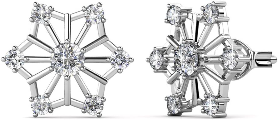 YOURDORA Plated 18ct White Gold Snowflake Stud Earrings with Austria Crystal Gift boxed