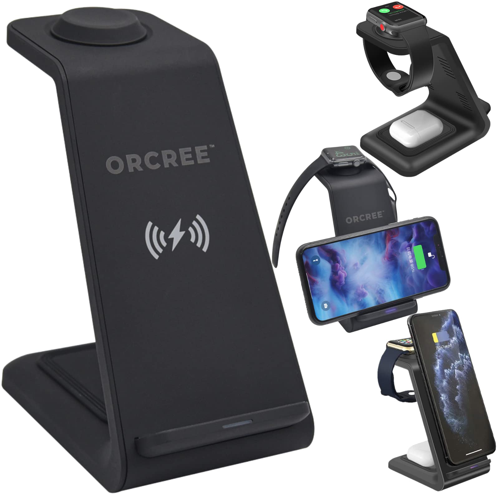 Wireless Charger, 3 in 1 Wireless Charging Station ORCREE for Apple Devices, 15W Wireless Charging Dock for iPhone, Airpods & Apple Watch, for iPhone 13 Pro Max/13 Pro/12 Pro Max/12/11