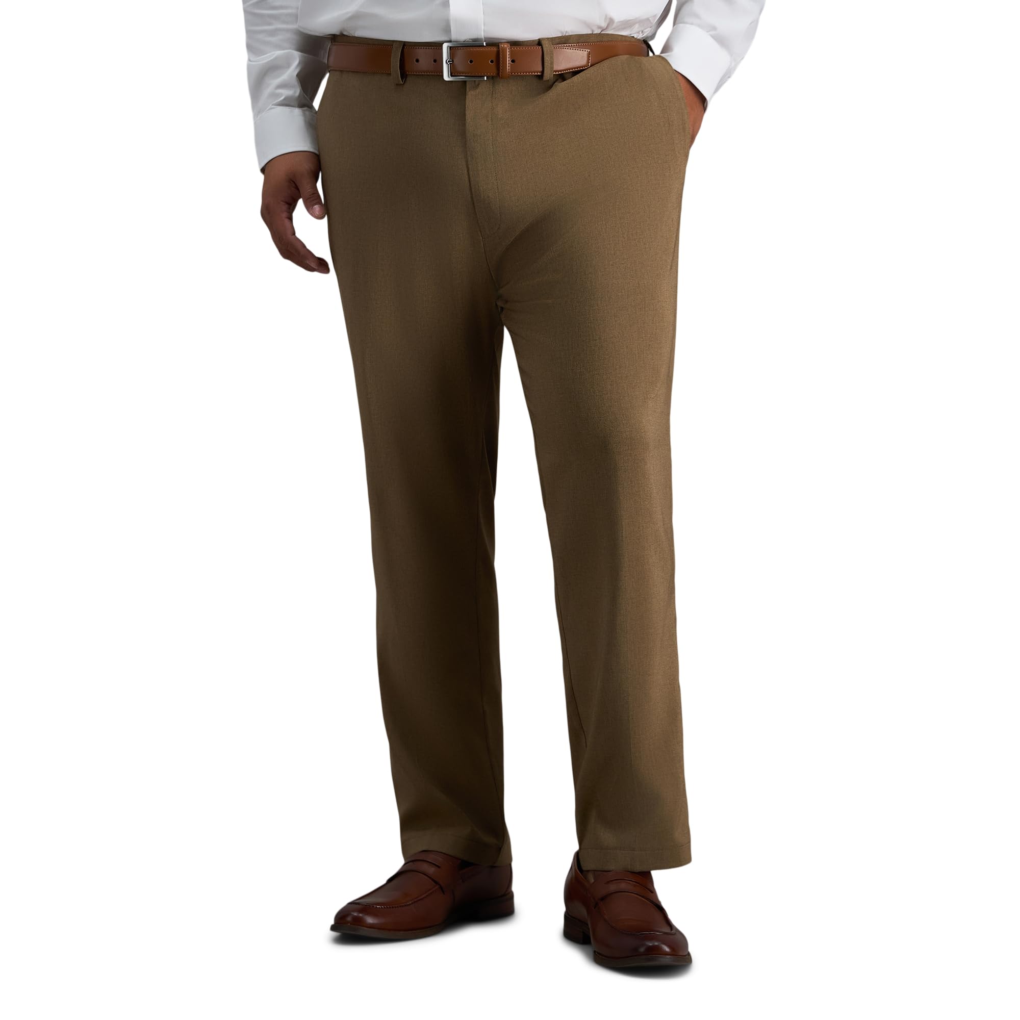 Haggar Men's Cool Right Straight Fit Big and Tall Casual Pant - Tobacco 44x32 Image