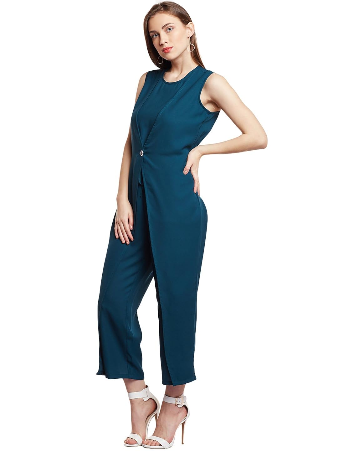green solid layered jumpsuit