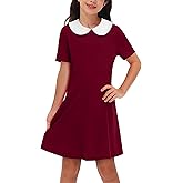 Remimi Girl's Peter Pan Collar Dress Short Sleeve Casual Flare Skater Dresses 5-14 Years
