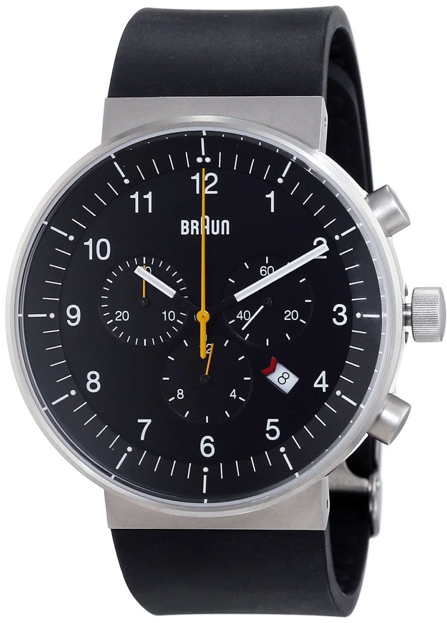 Braun Men's Quartz Watch with Black Dial Analogue Display and Black Rubber Strap BN0095BKSLBKG