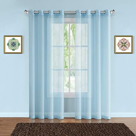 Warm Home Designs Teal Sheer Curtains 2 Grommet Curtain Panels