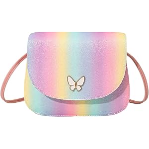 SweatyRocks Girl's Cute Glitter Purse Butterfly Decor Leather Wallet Small Crossbody Bag Multicolor One Size