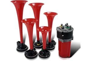 Spec-D Tuning 5PC 125Db Musical Red Trumpets Dukes Of Hazzard 12V Dixie Horn w/Air Compressor