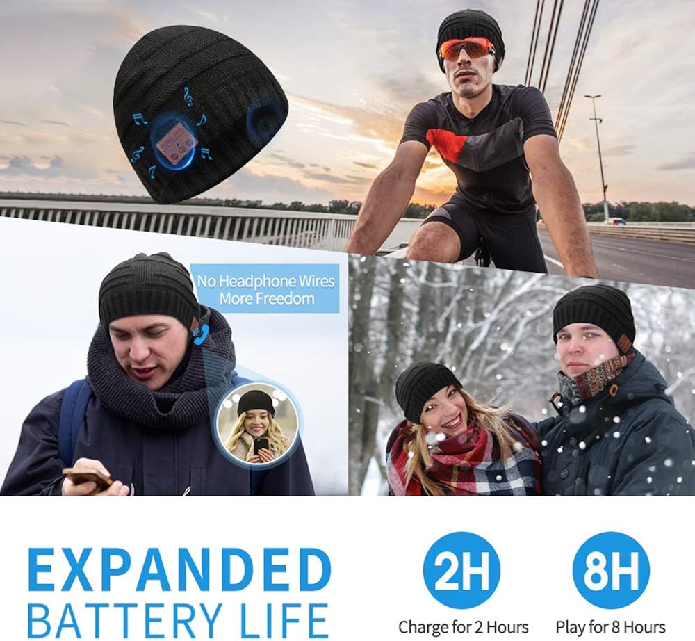 Bluetooth Beanie for Men Wireless Beanie Hat Knit Winter Hat Beanie for Men Women, Upgrade V5.0 Music Hat Black Beanie Bluetooth Hat, Unique Christmas Tech Gifts for Men Women Boys Girls Dad Kids: Clothing