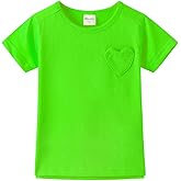 Noomelfish Girls Short Sleeve Heart Pocket T-Shirts Casual Cotton Tee Tops Blouse (5-12 Years)