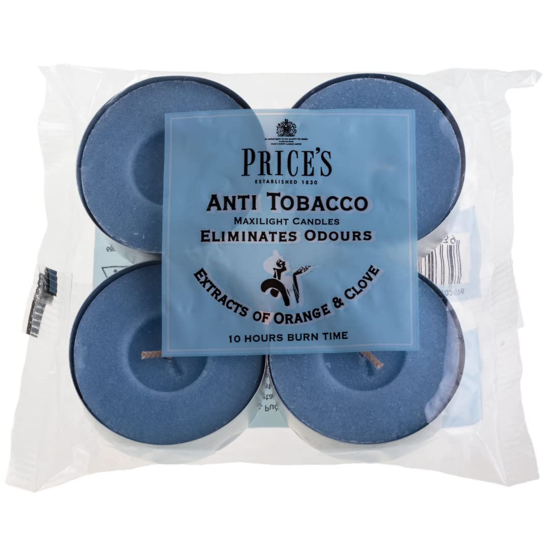 Price's - Anti-Tobacco Maxi Tealights - 4 Pack - Odour Eliminating Tealights - Made with Orange and Clove Extracts - Clean, Fresh, Quality Fragrance - Long Lasting Scent — image 1