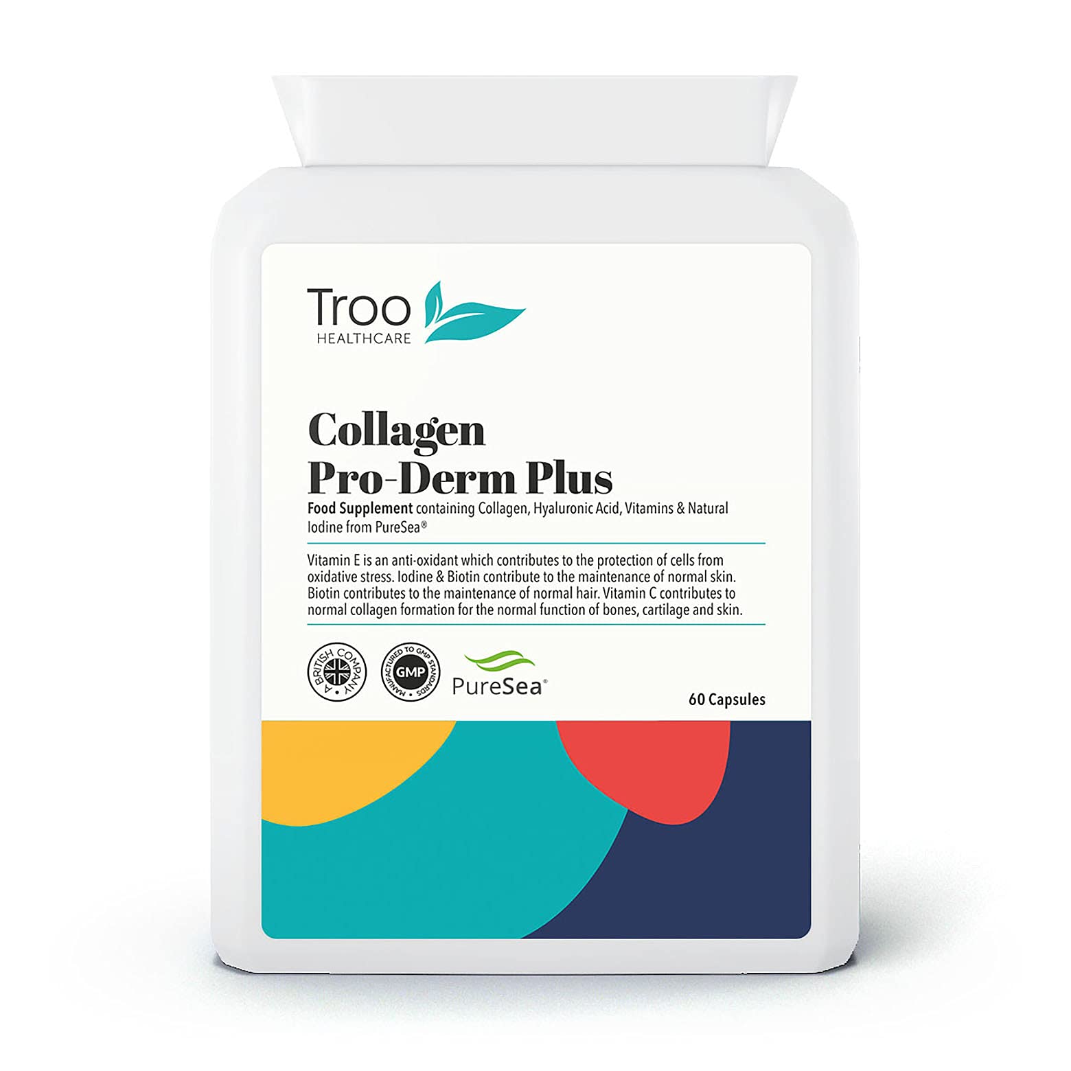 Troo Health Care Collagen Pro-Derm Plus 60 Capsules - Potent Hydrolysed Marine Collagen Peptide Complex with Hyaluronic Acid, Vitamin C and Natural Iodine from Seaweed - Skin and Hair Support
