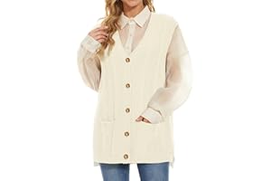 Hyipels Women's Sweater Vest,Long Cable Loose Knitted Sleeveless V Neck Casual Sweaters Tank Top S~XL