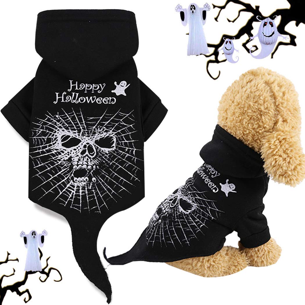 Sipliv Pet Hoodie Pet Dog Cat Autumn Winter Weather Coat Soft Fleece Hoodie Clothes for Puppy Halloween Christmas Holiday Party Clothes - Skull, M
