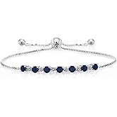 Gem Stone King 1.06 Cttw Blue Sapphire and White Diamond Tennis Bracelet For Women | 925 Sterling Silver | Gemstone Birthstone | Round 3MM and 1.7MM | Fully Adjustable Up to 9 Inch