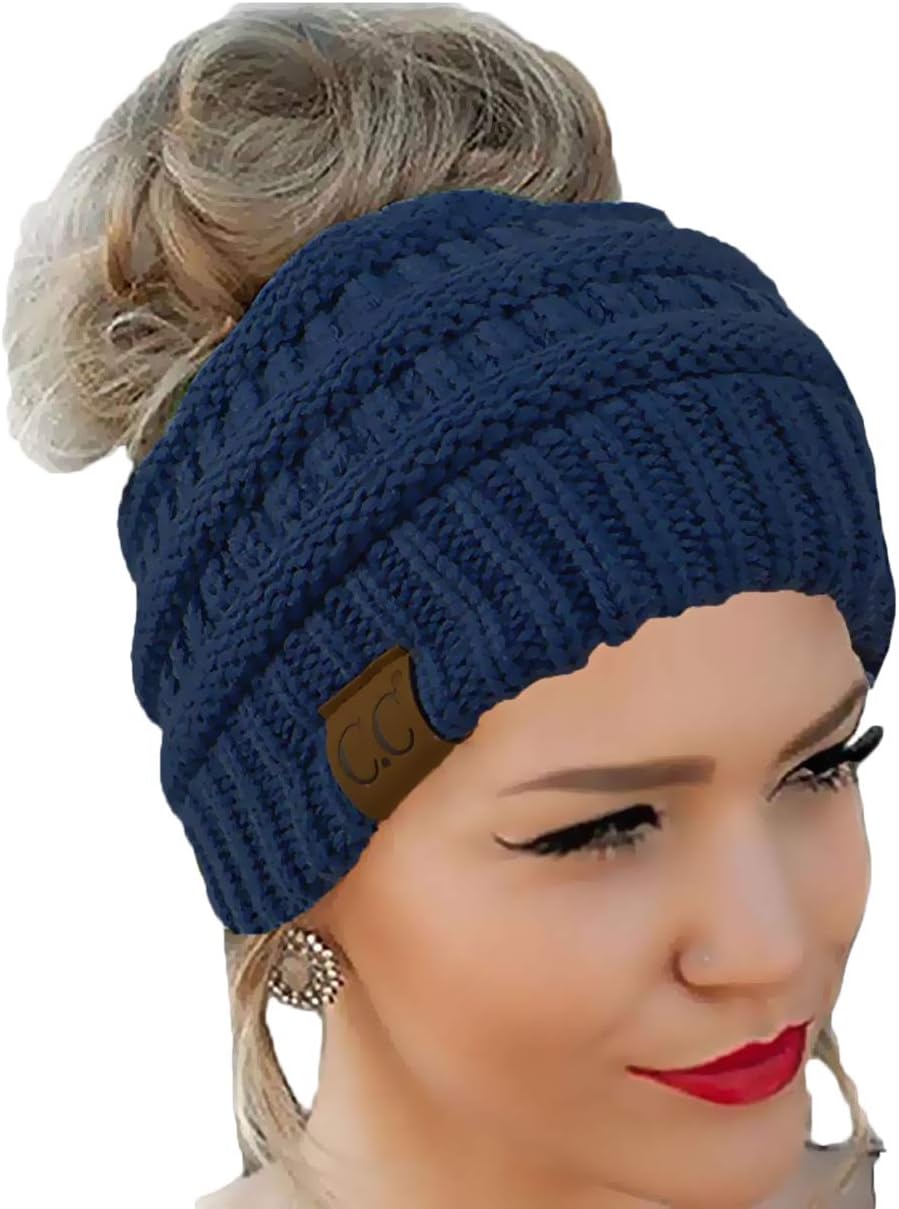 CC Quality Knit Messy Bun Hat Beanie