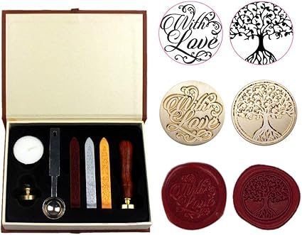 Dsaren Sello de Lacre Retro Kit de Sellos de Cera con 2 Sello Latón Barras de