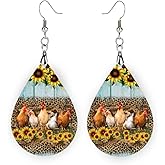 Chicken Earrings - Chicken Sunflower Dangle Earrings for Women