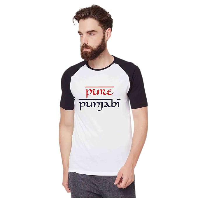 Buy Clossy Men's Black & White Pure-Punjabi-English Printed Polyster