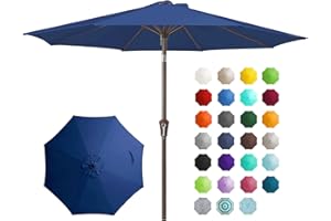 JEAREY 9FT Outdoor Patio Umbrella Outdoor Table Umbrella with Push Button Tilt and Crank, Market Umbrella 8 Sturdy Ribs UV Protection Waterproof for Garden, Deck, Backyard, Pool (Dark Blue)