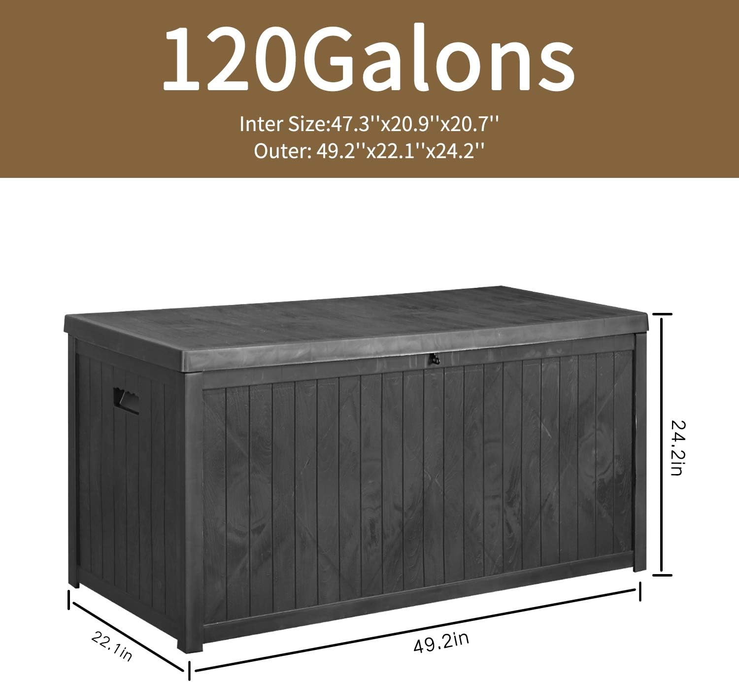 Patio Cushion Storage Box Waterproof Outdoor Deck Storage Box Lockable for Garden, Backyard, Pool, Lawn 120 -Gallons(Black) : Garden & Outdoor
